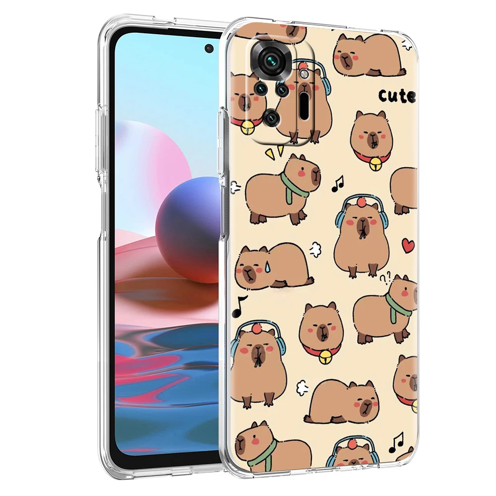 Cartoon Capybara Phone Case Cover for Redmi Note 12 10 11 11T 7 8 8T 9 K40 Gaming 9A 9C Pro Plus Transparent Soft Shell Capa Bag