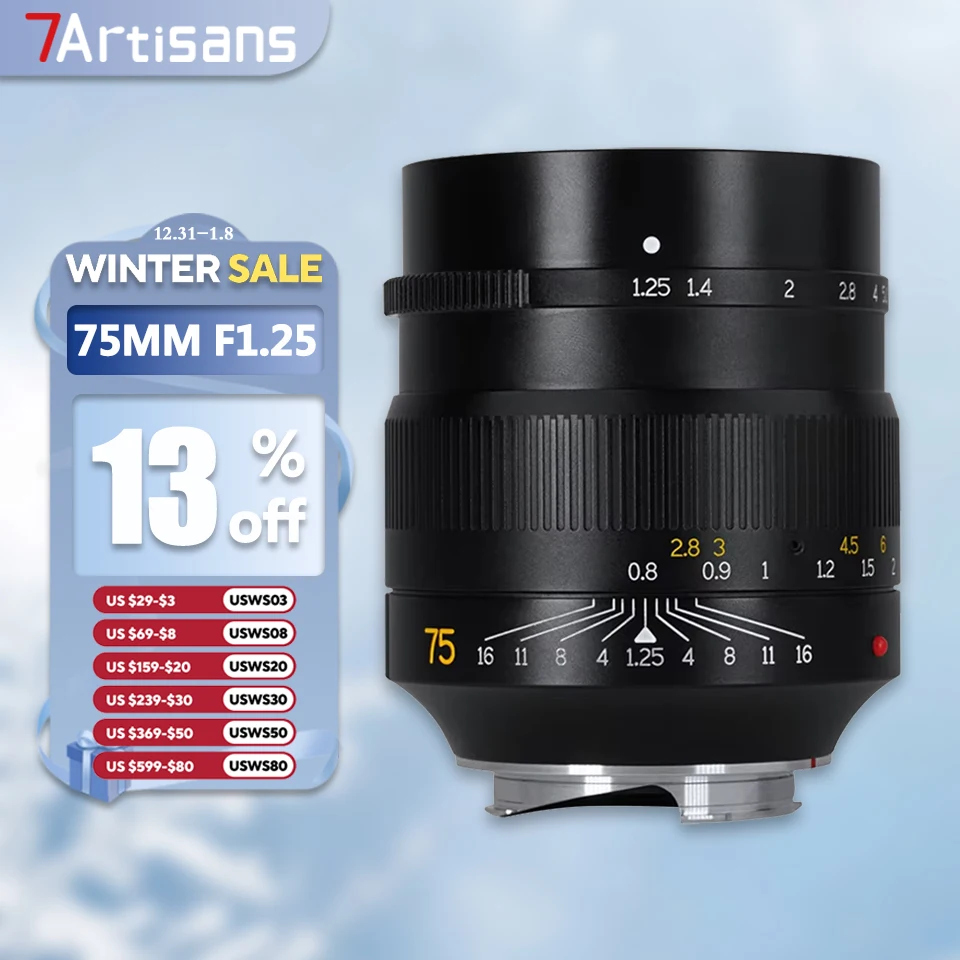 7artisans M 75mm F1.25 Full Frame Large Aperture Lens for Camera Portrait Photography with Leica M Mount M2 M3 M4 M5 M6 M7 M8