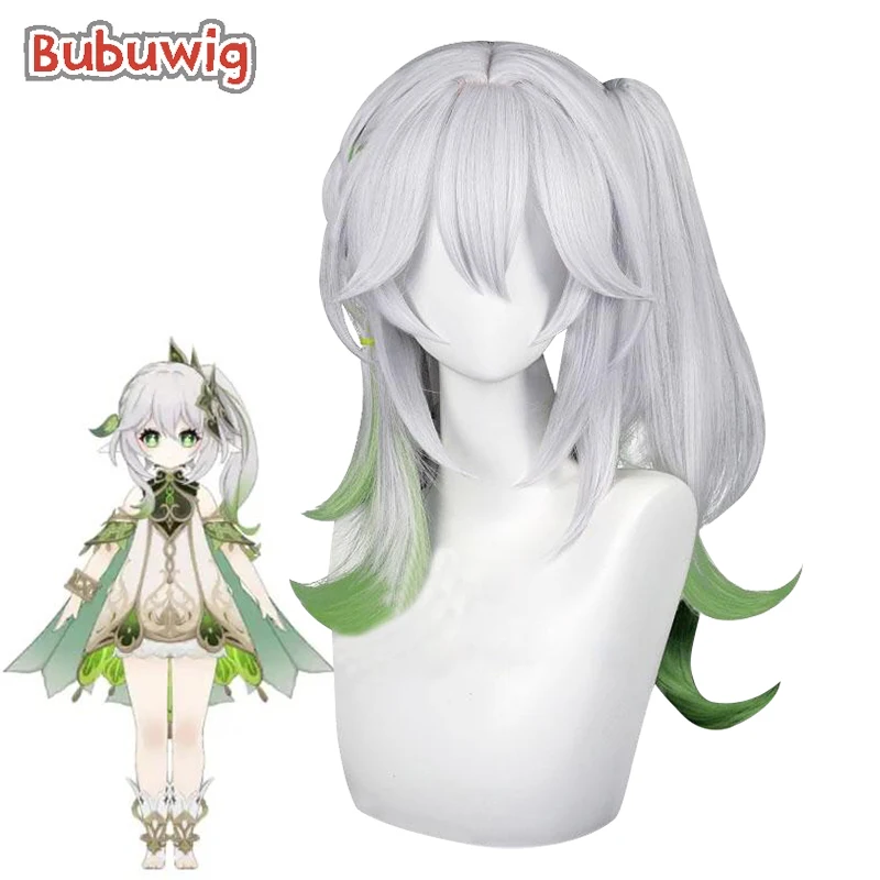 

Bubuwig Synthetic Hair Genshin Impact Nahida Cosplay Wig 60cm Women Long Straight Gray Mixed Green Ponytail Wigs Heat Resistant