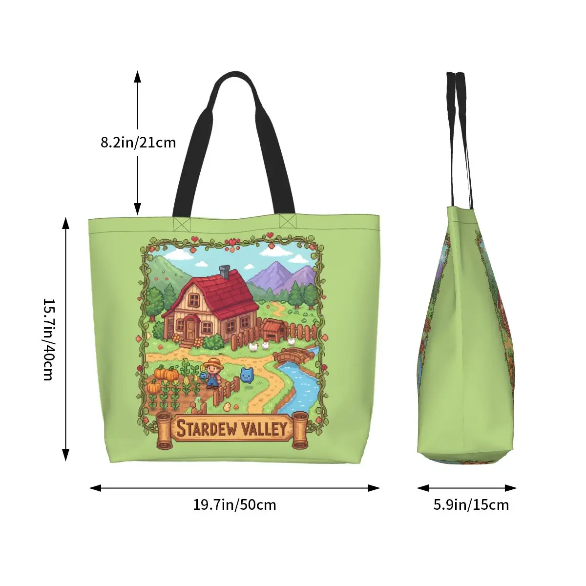 Stardew Valley Video Gamer Classic Pixel Art Shopping Tote Bag Canvas Large Capacity Shoulder Bags Shopper Grocery Handbag Women