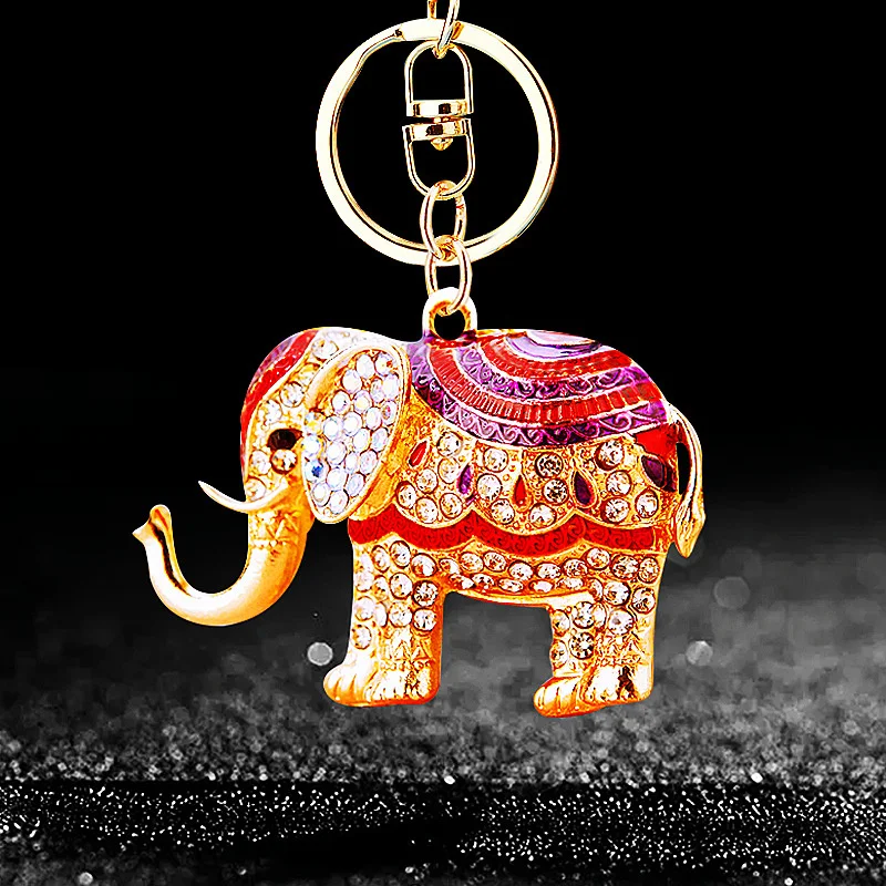 Cute Enamel Crystal Elephant Keychain Animal Keyring Pendants For Women Girls Handbag Accessories Key Chain