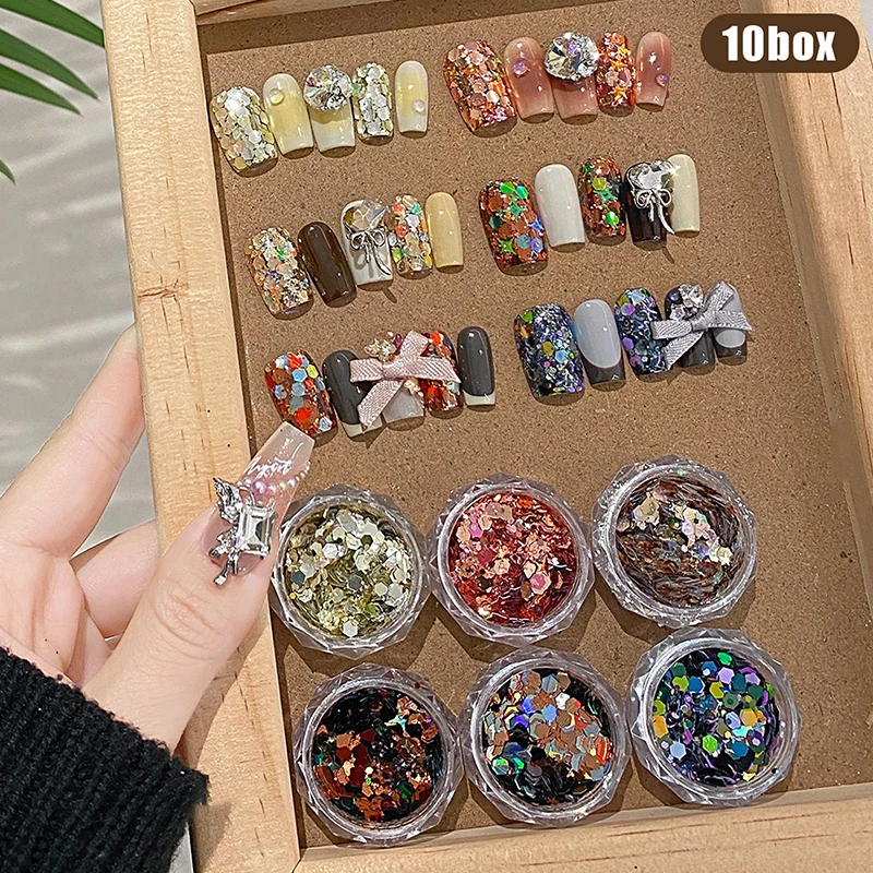 

10 Boxes Nail Art Rhinestones Decorations Polygon Laser Shiny Flash Powder Nail Stickers Beauty Accessories