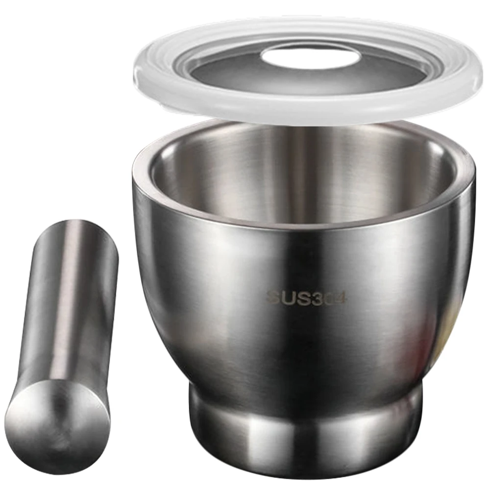 

1Set Stainless Steel Mortar Pestle Large Food Grade 304 Rust Proof Grinder Spice Bowl Non Slip Base Easy Clean