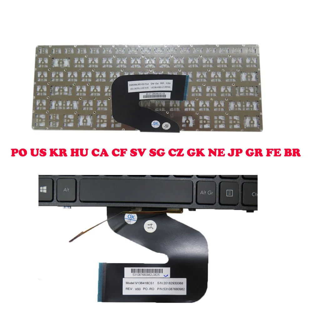 French FR US Czech Spanish Hungary Korean Canada No Backlit S410 Keyboard For GETAC S410 G1 G2 G3 S410G1 S410G3 / S410 G3 6150e