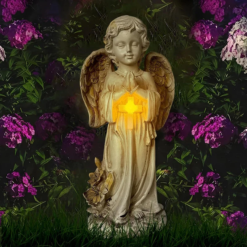 Angel รูปปั้นสําหรับ Garden Solar Angel สําหรับสุสานตกแต่ง Garden Memorial Angel เรซิ่น Praying Angel Figurine สําหรับลานสนามหญ้า