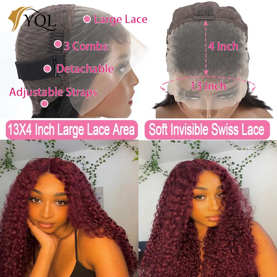 99j Burgunder Spitze Front Perücke Deep Wave Echthaar Perücke 13x4 transparente Spitze Front Perücken für Frauen Echthaar Spitze Frontal Perücken