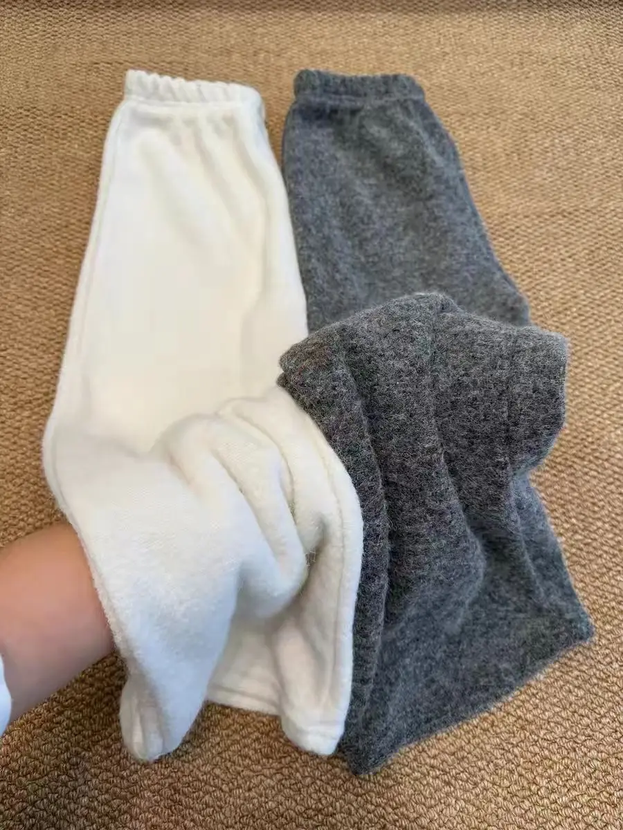 

Korean Chic Thi Wide Leg Pants Women's Autumn Winter Warm Loose Drapey Lazy Straight Leg Pants Soft Pure Color Match All