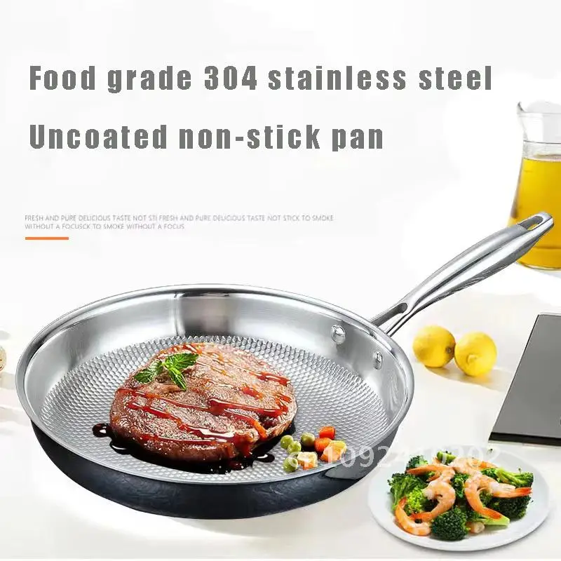 

Frying Pan 304 Stainless Steel Skillet Gas Non-stick Pan NO-coating Eggs and Stove Pot 28/30cm Induction Frying Woks Steak Use