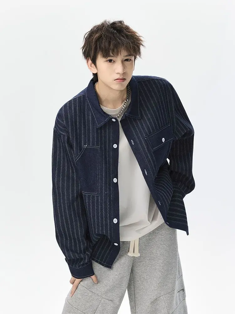 Autumn and Winter2026 Boys Heavy Tooling Shirt Casual Dopamine Couple Trend Denim Jacket Men's Baseball Men Varsity Jacket