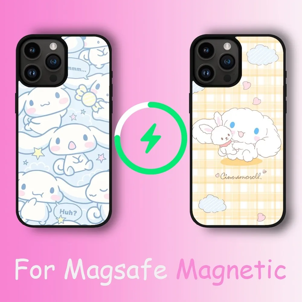 

MINISO Sanrio Cinnamoroll Phone Case For iPhone 11 12 13 14 15 Max Plus Pro Wireless Magnetic Magsafe Charging Shell