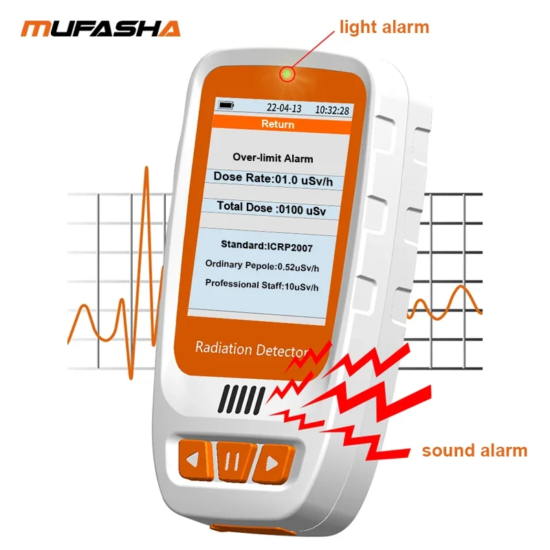 MUFASHA HFS20 Portable Geiger Muller Counter Nuclear Radiation X-ray Y-ray Beta-ray Monitor Alarm Detector With Build-in Battery