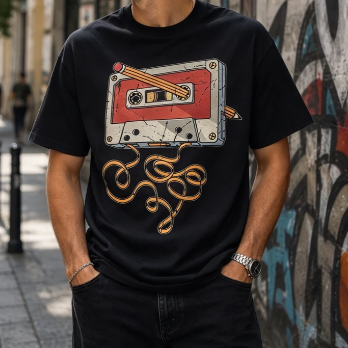 Retro Cassette Tape Pencil Graphic T Shirt Cotton Short Sleeve Vintage 80s 90s Music Lover Casual Unisex Tee Harajuku Y2k Top
