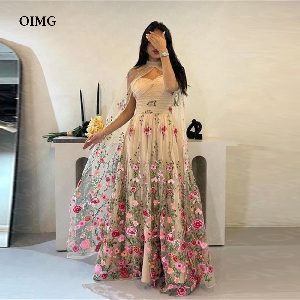 

OIMG Newest Hotest Lace Special Occasion Dresses Charming Long Evening Dresses High Neck Appliques Wedding Party Dress robes du