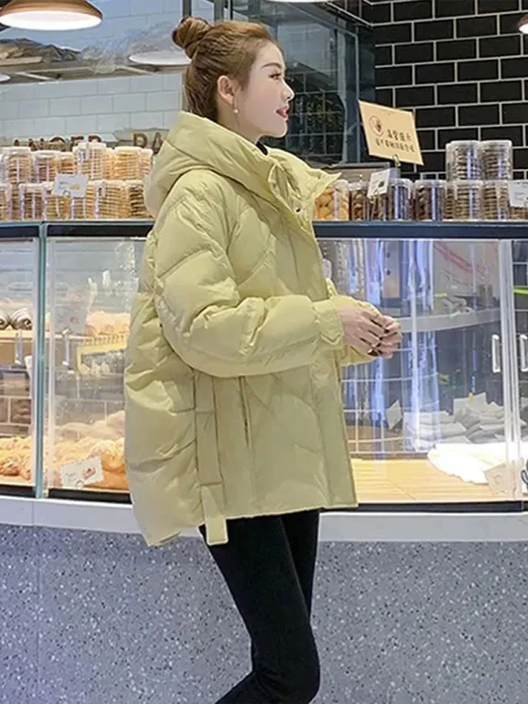 

Slimming Short Cotton Jacket Women's Winter Fashion Korean Style Loose Warmth Hooded Coat Outerwear Compact Size Zipper