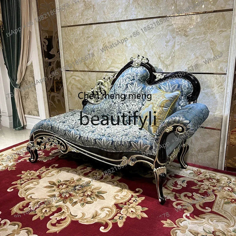 French luxury chaise longue bedroom solid wood living room chaise longue fabric single couch2936