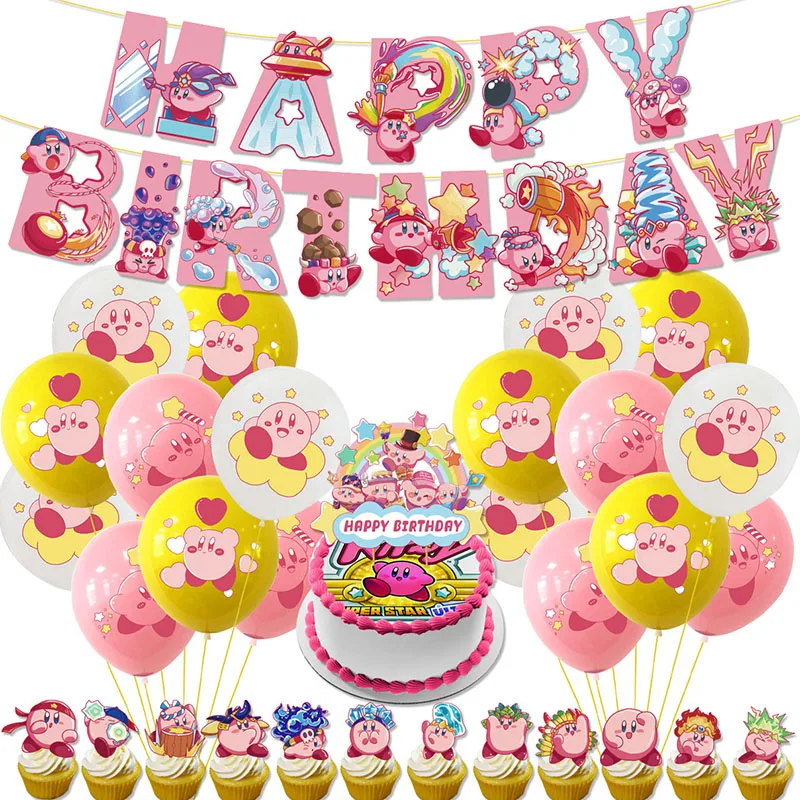 Kirby Theme Kid Birthday Party Switch Game Anime Figure Periphery Christmas Decoration Banners Cake Inserts Balloon Wholesale