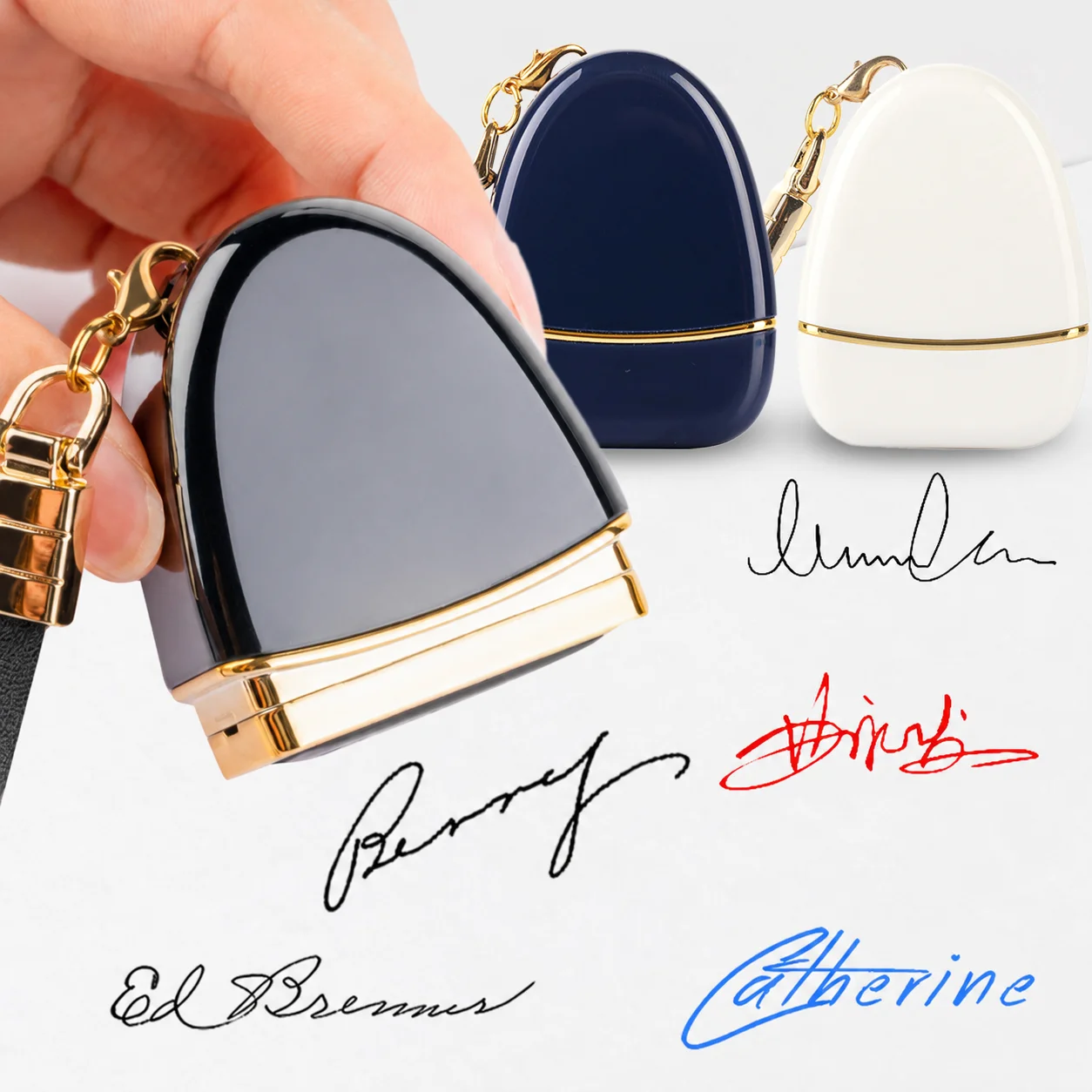Custom Artistic Font Signature Stamp, Personalized Name & Text Stamp with Blue, Black or Red Ink, Portable Keychain Design