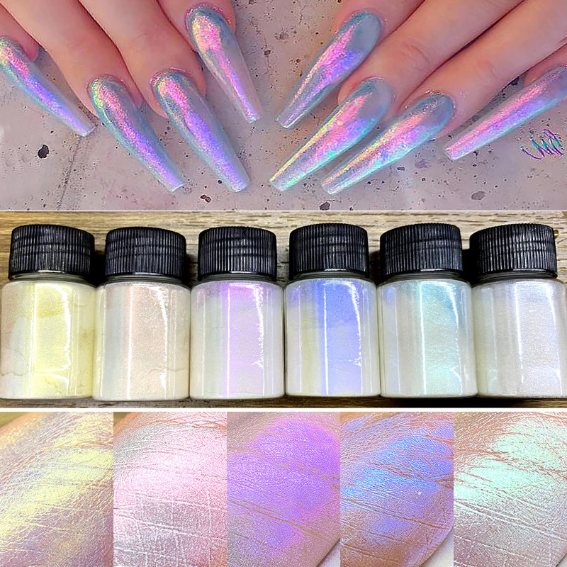 Nail Aurora Powder Mermaid Glitter Chrome Holographic Nail Glitter Pigment Powder for Nails Dip Powder DIY Nail Supplies