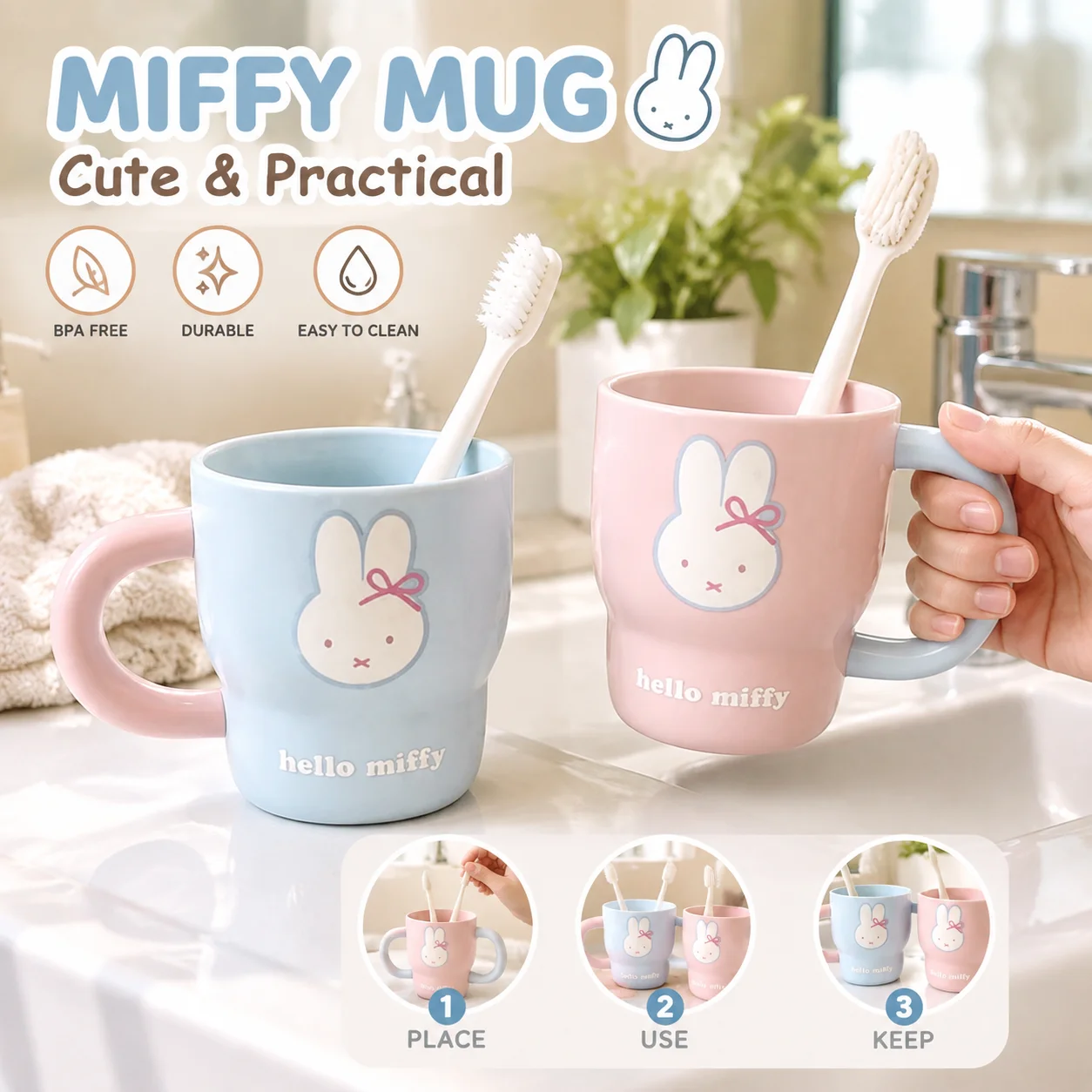 Cute Milk Blue Miffy Rabbit Mouthwash Cup INS Aesthetic Toothbrush Cup Couple Bathroom Rinsing Cup Dormitory Home Minimalist