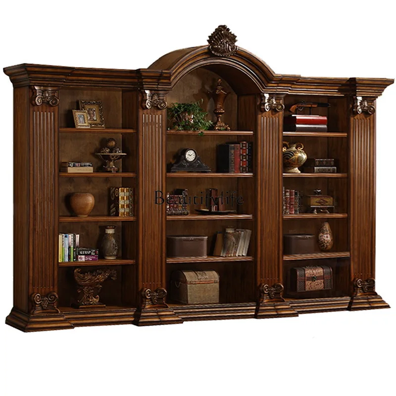 

Deluxe American bookcase shelf floor-to-ceiling bookshelf glass door full wall set