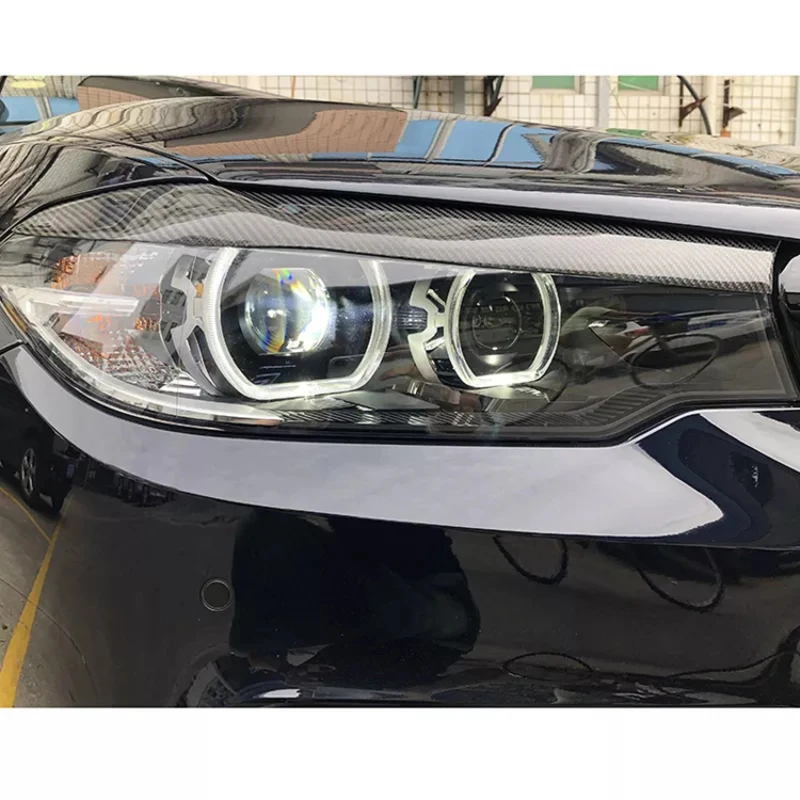 Dry Carbon Fiber Front Headlight Eyebrows Cover Trim For New 5 Series G30 2018up Auto Eyelids With Light Cutout 2017-21