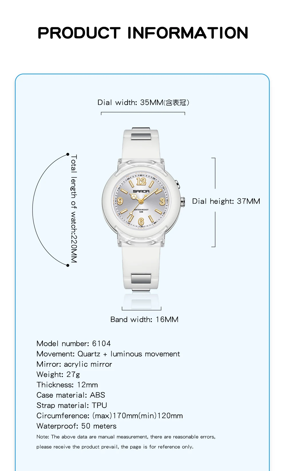 Modetrend Outdoor Freizeit Temperament vielseitig für Mädchen 2024 neue Sanda 6104 Uhr Junge Quarzuhr LED-Licht