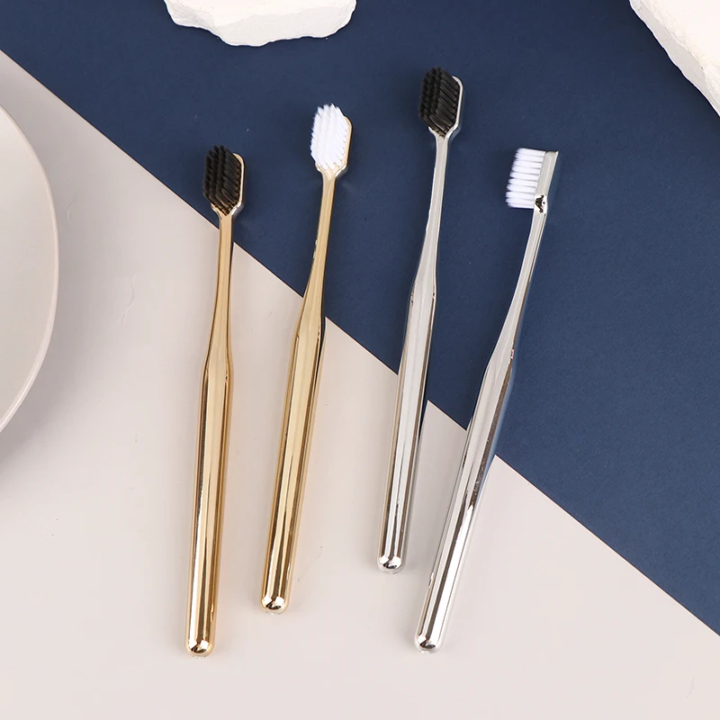 *SN 1Pc Luxury Soft Toothbrush Men Women Adult Tooth Brush Electroplate Gold Silver Color Dental Brushes Toothbrushes