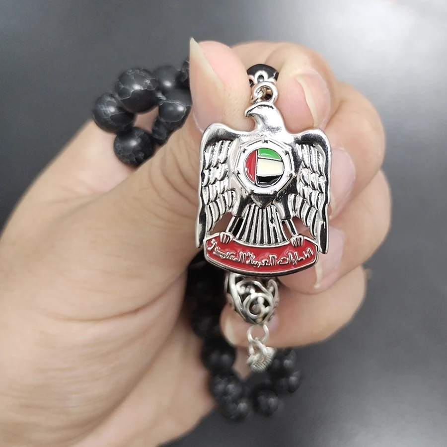 تسبيح تركواز أسود مع شعار الإمارات العربية المتحدة 33 45 66 99 خرز هدية إسلامية مجوهرات تركية مسبحة عصرية مسبحة