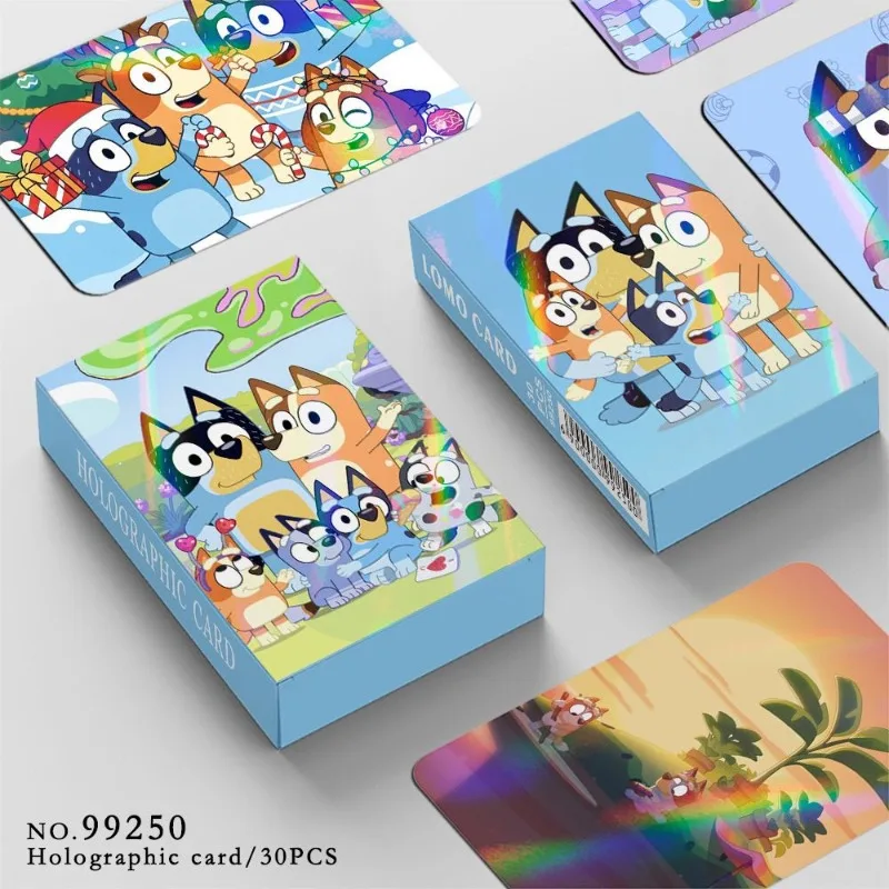 

30Pcs Blueys Cute Anime Cartoon Mini Photocards Holographic Laser Cards Self-Printed Fan Merchandise for Collection Gift