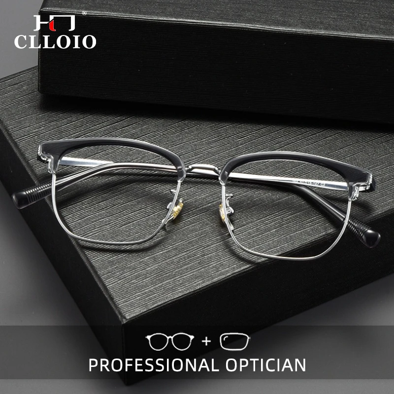

Очки для чтения CLLOIO в ретро-стиле, титановые, с защитой от синего света, в оправе-бровке, для коррекции близорукости, прогрессивные, по рецепту
