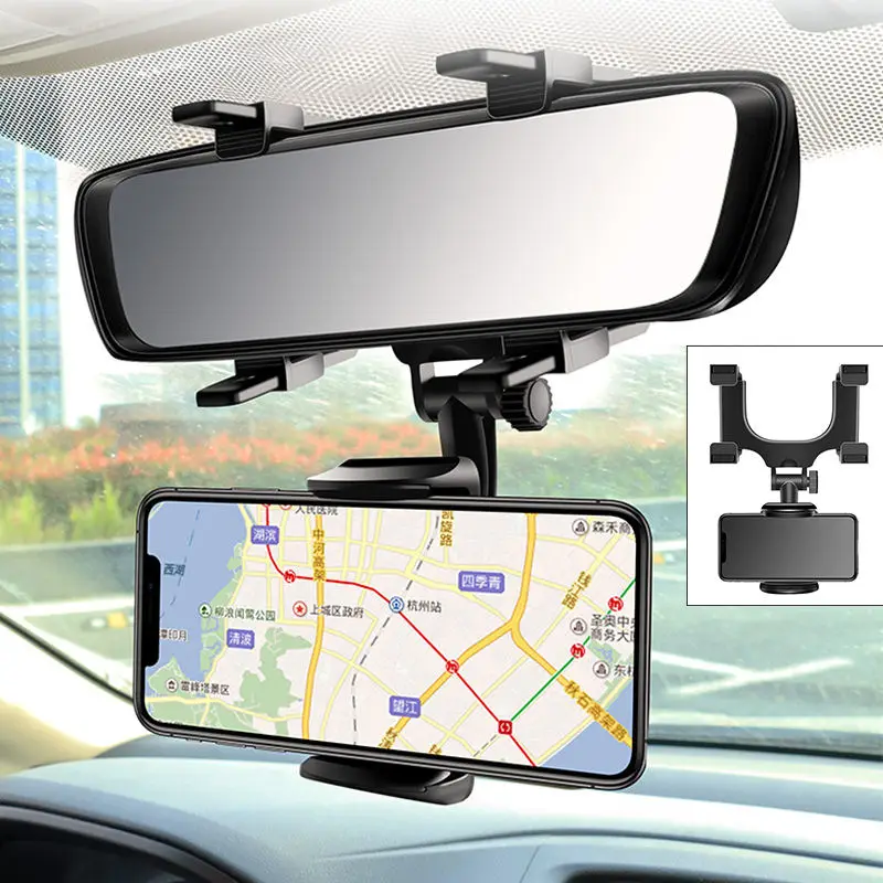 

360 Car Phone Holder Rearview Mirror Mount Bracket Navigation GPS Mobile Stand Clip Foldable Adjustable Car Accessories Support