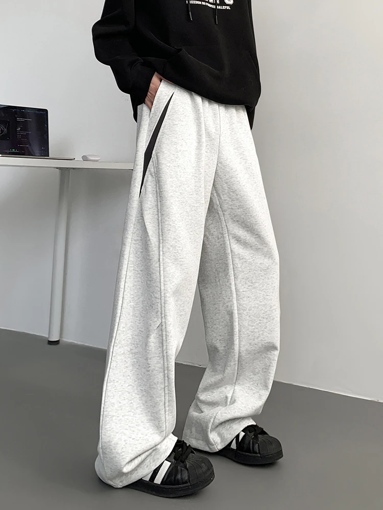

2025 Men's Solid Casual Pants Drawstring Straight Trousers Spring Autumn Fashion Streetwear Sweatpants Baggy Essentials Trousers