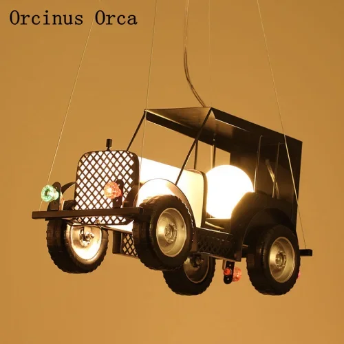 Retro-industrial style automobile chandelier dining room boys bedroom children's room lamp creative LED iron pendant lamp