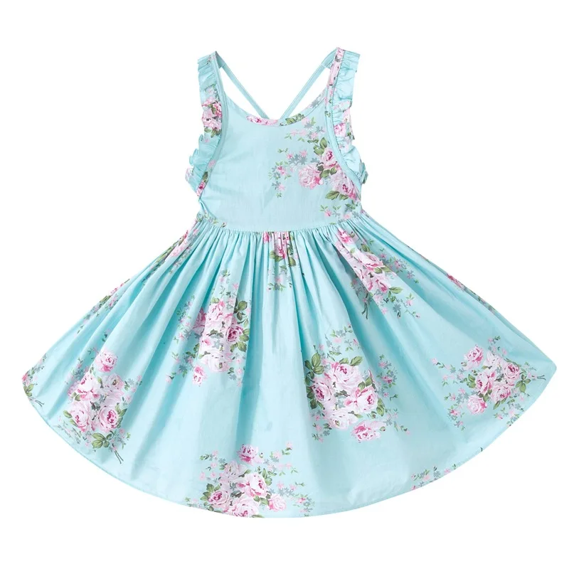 2024 Summer European And American Style Girls Cotton Print Dress Children Sleeveless Suspender Dress Kids Pleated Skirt