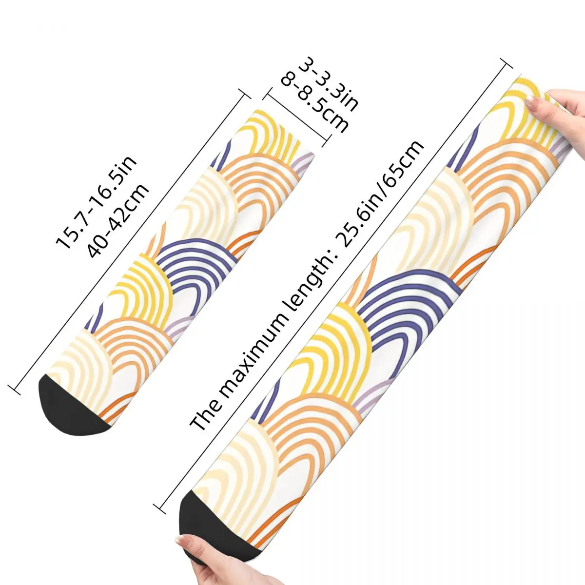 Retro Cute Multi Colored Hand Drawn Rainbow Scallop Stripes Men's Socks Unisex Hip Hop Seamless Printed Crazy Crew Sock Gift