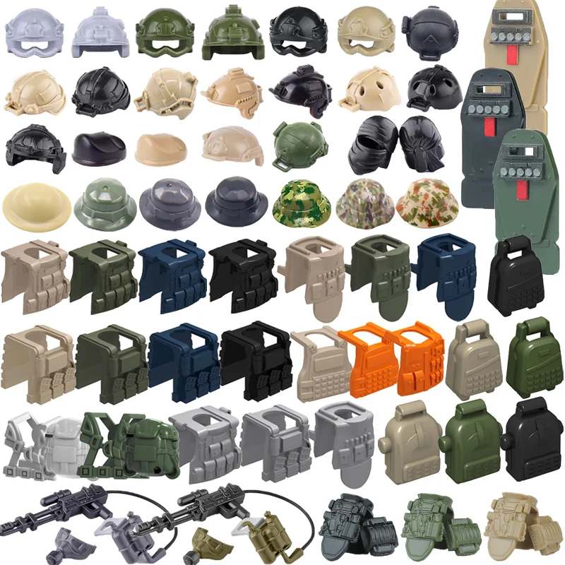 MOC Military Accessories Building Blocks US Soviet Soldiers Figures Helmets Tactical Bulletproof Vest Backpack Mini Bricks Toys