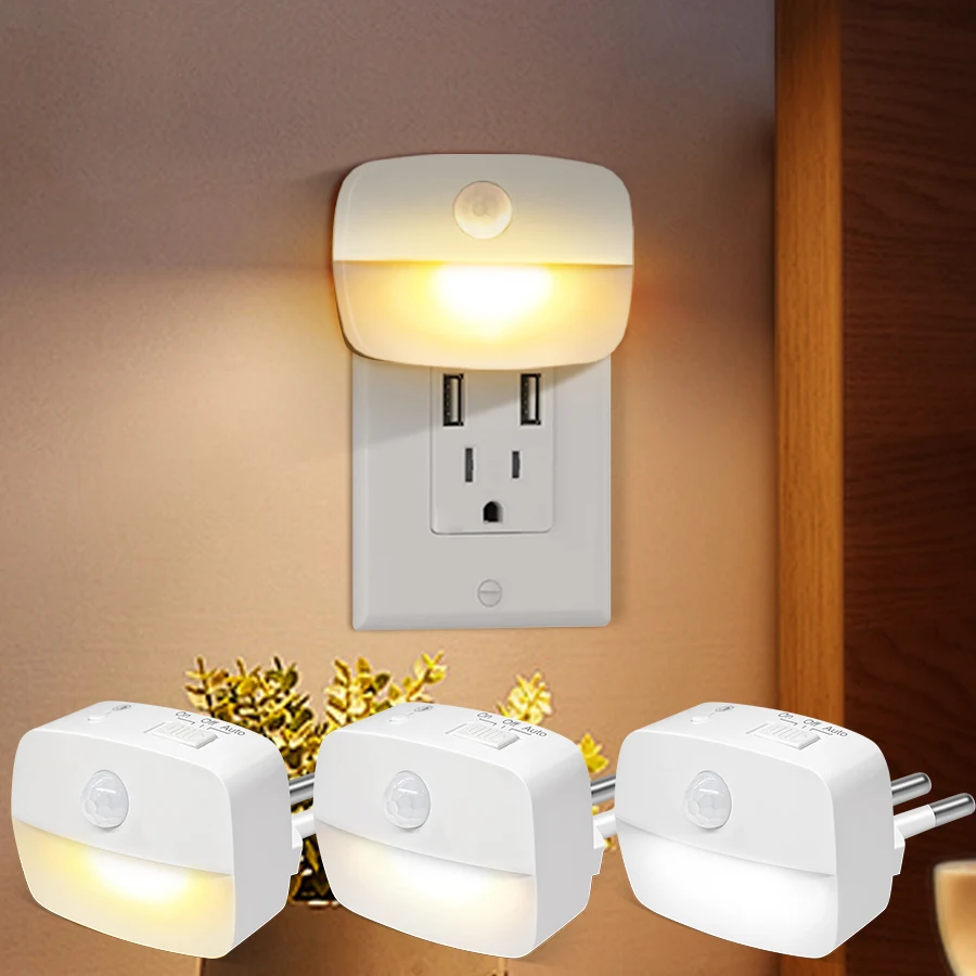 LED Night Lights Plug into Wall Night Lamp Motion Sensor Auto-On/Off Nightlight for Kids Room Bedroom Bathroom Hallway Kitchen
