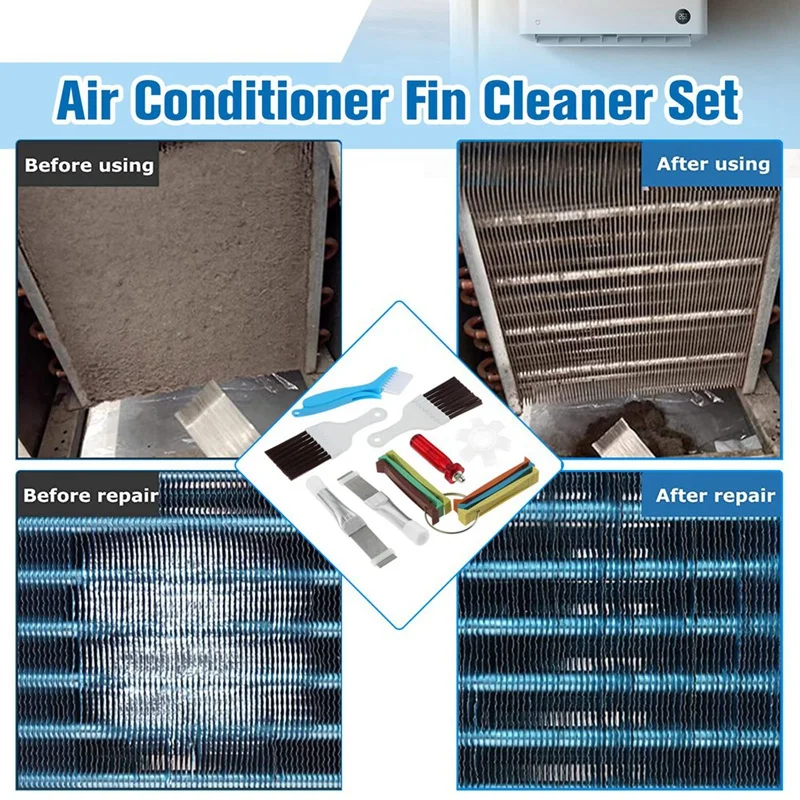 7Pcs Air Conditioner Fin Cleaner Set, Ac Fin Comb Condenser Fin Straightener Brush, Air Conditioner Repair Clean Tool Durable