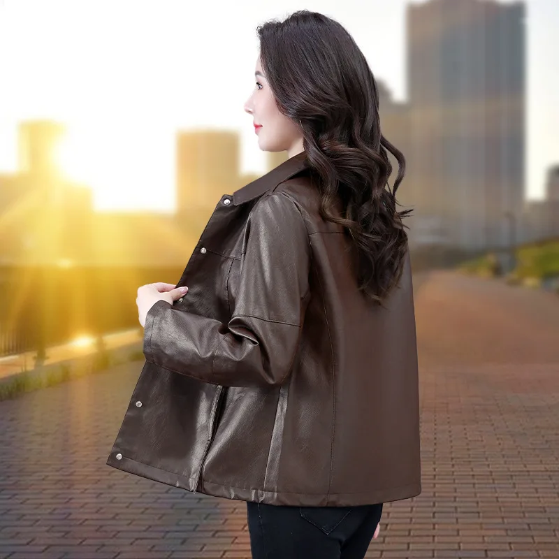 가죽 재킷 여성 봄 가을 숏 재킷 코트 2025 신상 가을 겨울 라펠 PU 가죽 재킷 여성 아우터 캐주얼 탑스