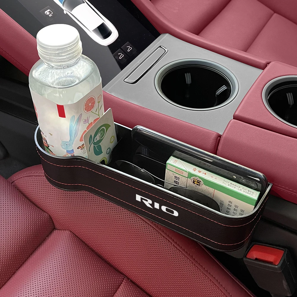 Caja de almacenamiento de espacio de asiento de coche de cuero PU, tarjeta de teléfono, caja de almacenamiento de monedas para Kia Rio 3 4 K2 K3