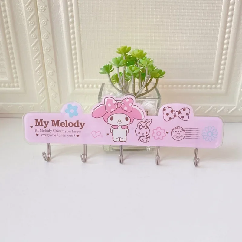 Sanrio Multi Row Hook Kawaii My Melody Kuromi Acrylic BedroomKitchen Wall No Punching with Adhesive Anime Character Accessories