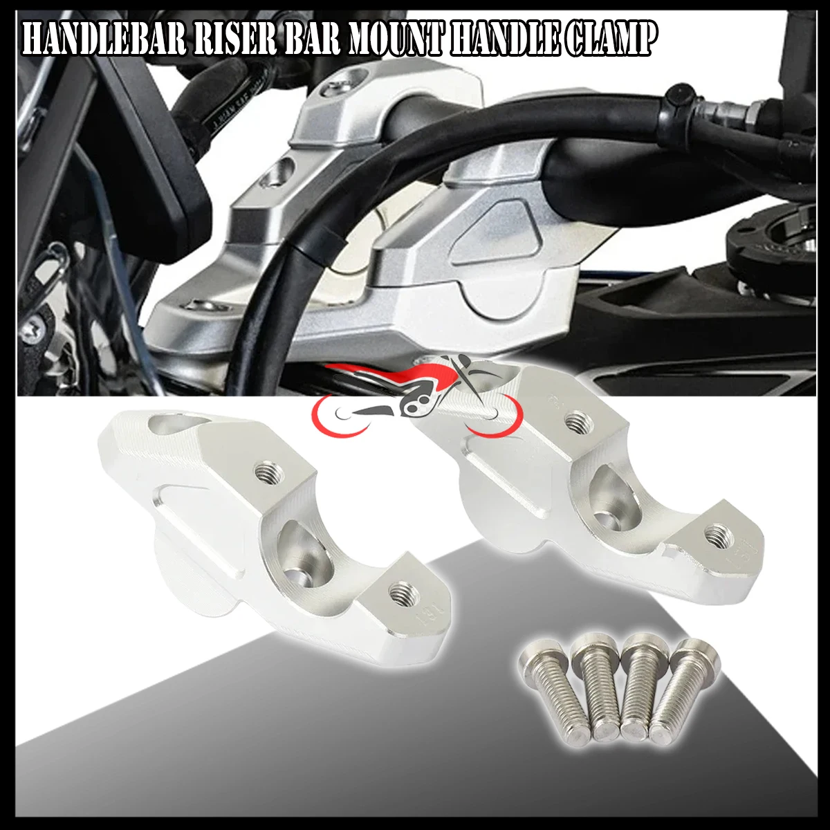Motorcycle Silver CNC Handlebar Riser Bar Mount Handle Clamp Kit For BMW R 1300 GS R1300gs R1300GSA R1300GS Adventure 2023-2025