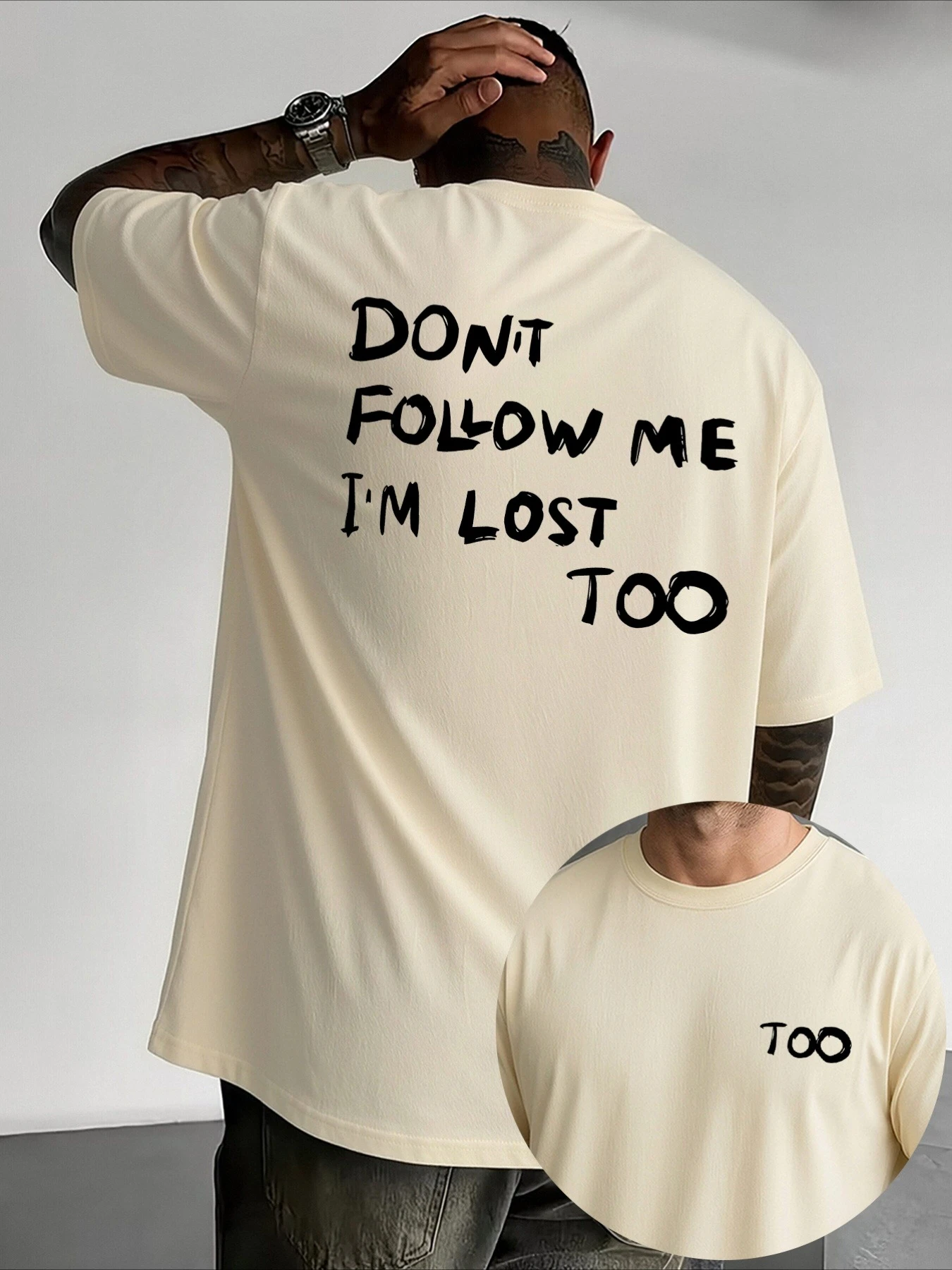 Don'T Follow Me I'M Lost Too T-Shirt Summer Mens Tracksuit O-Neck Pullover Top Breathable Sportswear Harajuku Fashion Streetwear