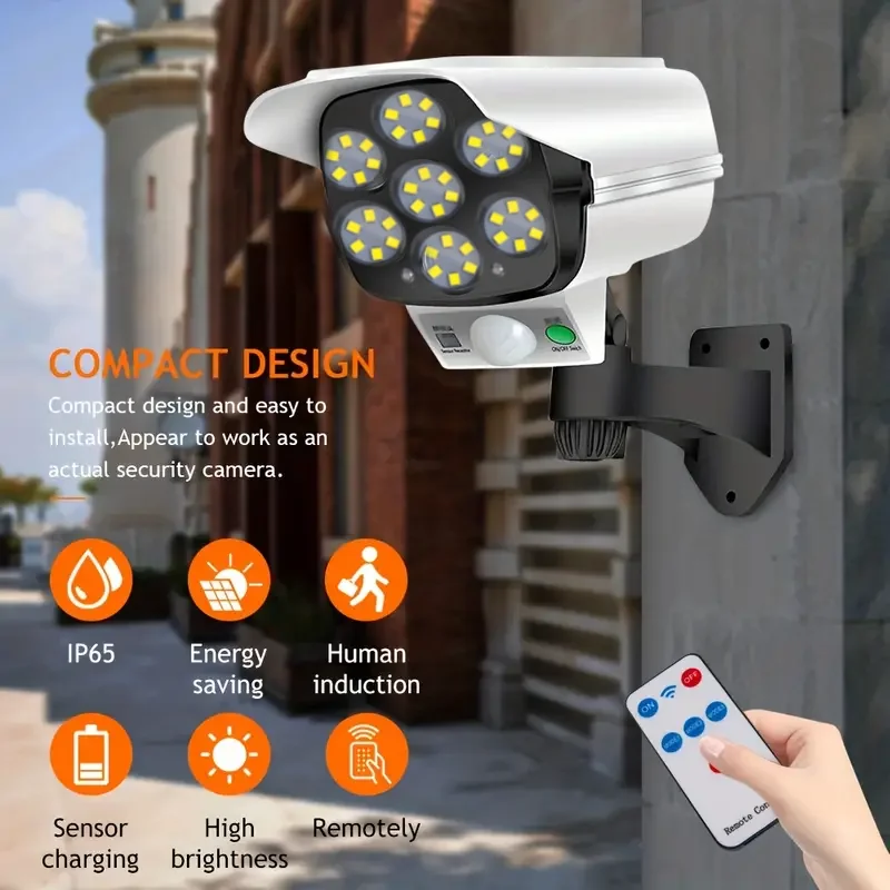 led seguranca dummy camera solar luz sensor de movimento sem fio ao ar livre luz de inundacao ip65 impermeavel lampada modo para home garden 77 01