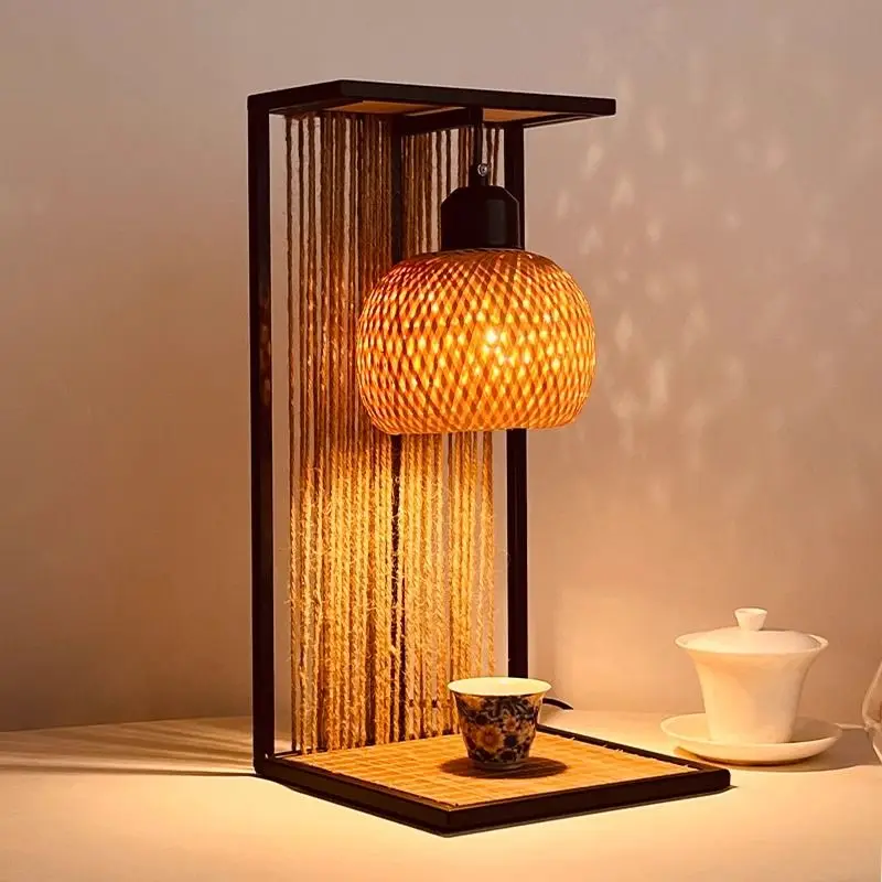

Дзен бамбуковое плетение креативный ночник бамбуковый художественный абажур настольная лампа ретро украшение прикроватная атмосфера свет
