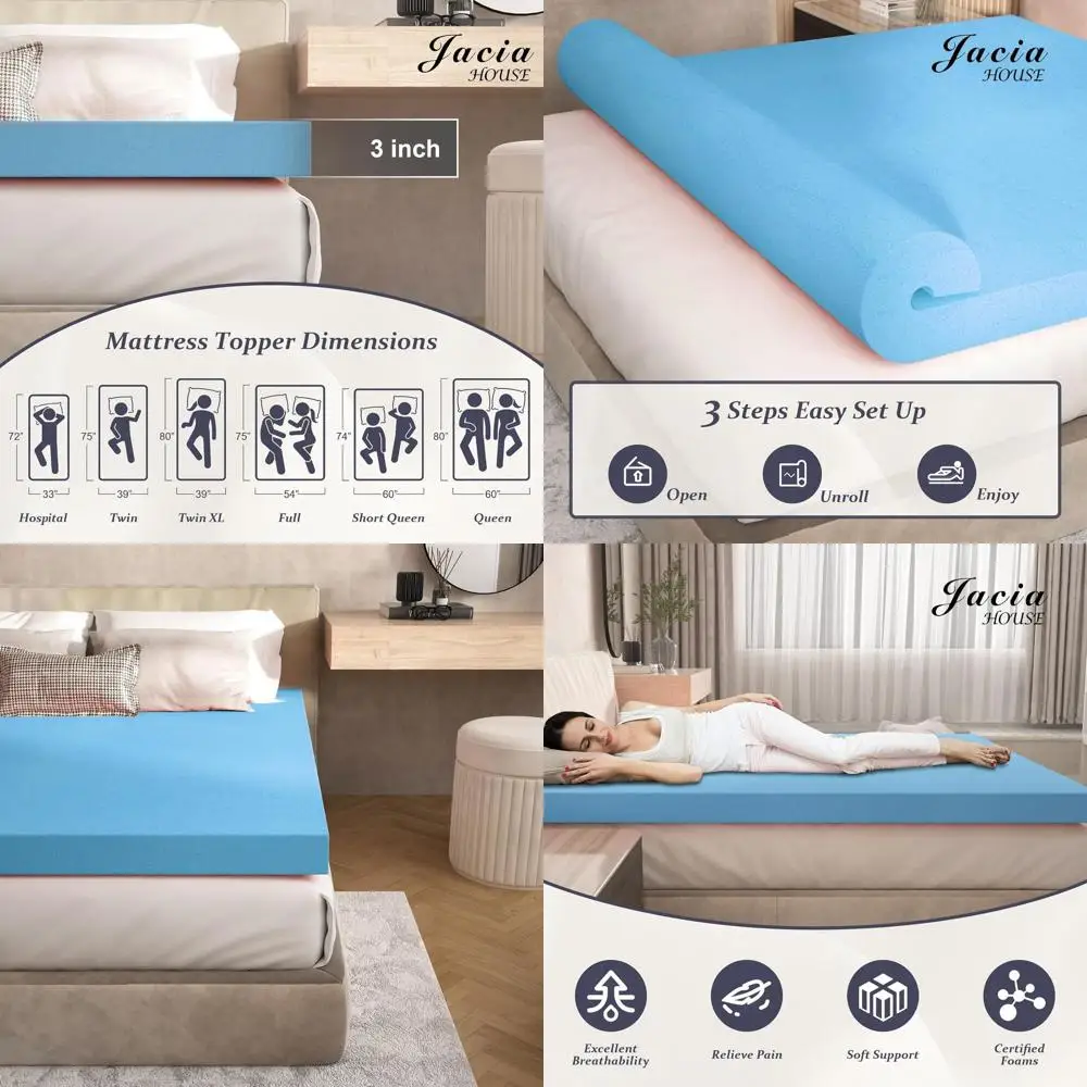 3 Topper per materasso in memory foam RV Short Queen - Peluche, antisudore, materasso per camper certificato CertiPUR-US, blu