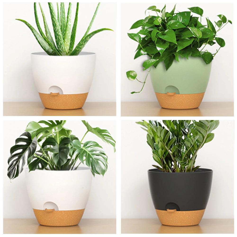 5 pçs plantadores de rega automática com furo de drenagem grande vaso de flores leve auto drenagem vasos para plantas ao ar livre indoor