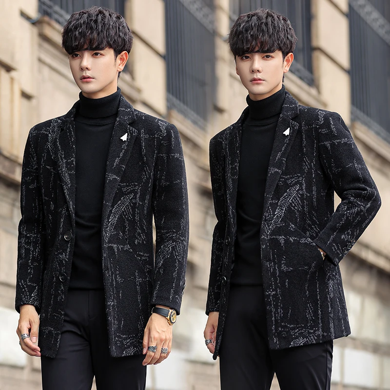 

New fashion handsome trend slim-fit comfortable Korean version of leisure long trench coat matching slim-fit peacoat