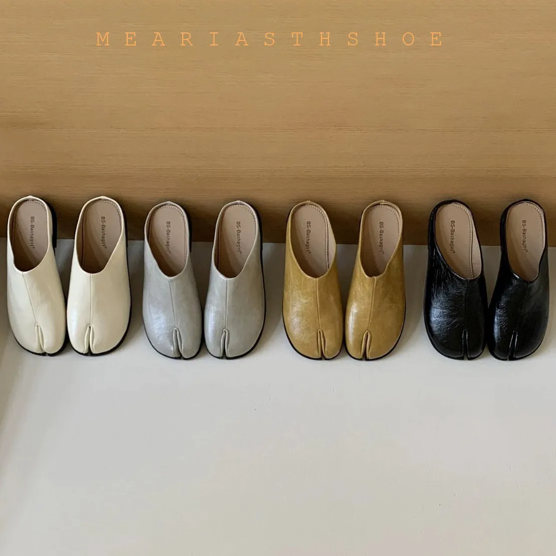 Sandalias Tabi de Punta Dividida para Mujer, Color Sólido, Cuero Suave, Suela Plana, Punta Cuadrada Cerrada, Huaraches Casuales de Verano para Dama