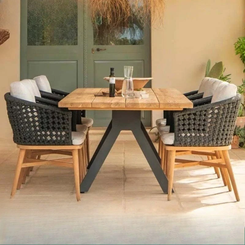 table and chairs reclining chairs waterproof and sunscreen swimming pool villa courtyard outdoor teak table solid wood chair